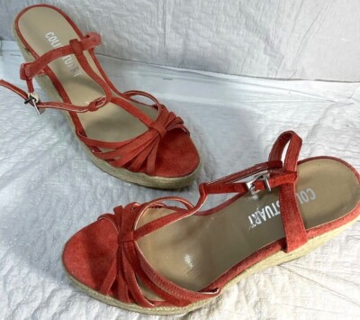 Colin Stuart Peach Suede Platform High Heel Women's Wedge Sandals Shoe Size 8