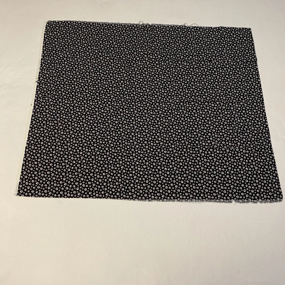 Puppy Paw Print Remnant Fabric Black Background White Paws 40x30 - Image 2 of 4