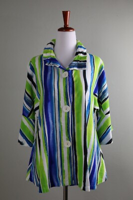 DAMEE, Inc $175 Striped Dolman Sleeve Ruffle Collar Jacket Top Size Small