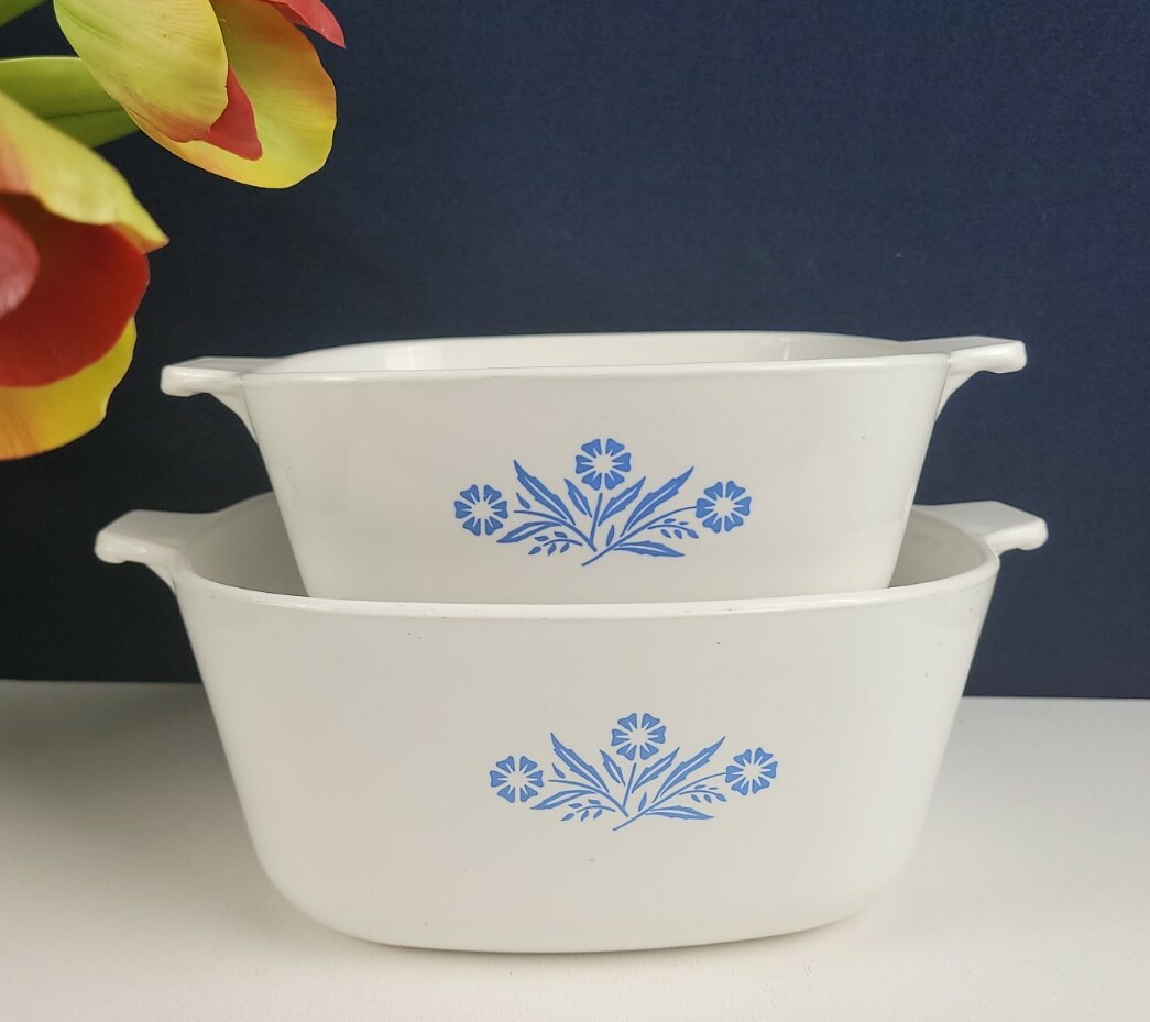 Corning Corelle Vintage Cornflower Square Casserole Set No Lid, Blue  Flowers