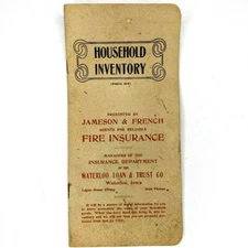 c1900s Waterloo, Iowa Household Inventory Fire Insurance Booklet Loan & Trust 1U