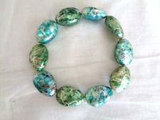 Marbled-Colored Green/Blue Bakelite Beads Bangle Bracelet (#6272)