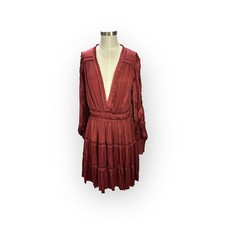 ULLA JOHNSON Amara Desert Rose Long Sleeve Ruffle Dress Size 8 $595 NWT