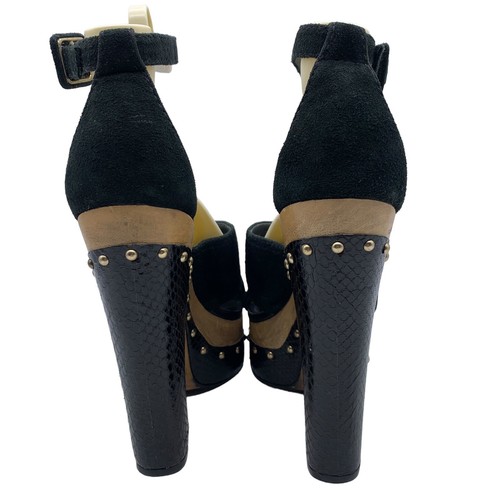 Alexandre Birman Platform Clog Sandals Peggy Black Suede Snakeskin Sz 37.5 7.5 7 - Picture 5 of 8