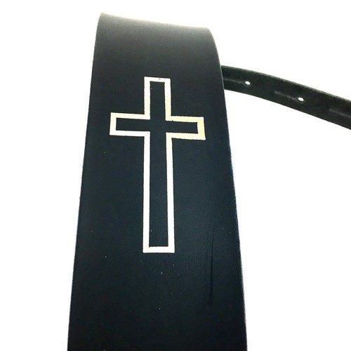 Christian Guitar Strap Leather Gold Color Cross Black Fort Bryan eBay