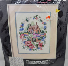 Dimensions Floral Country Cottage NO COUNT cross stitch kit house flowers 3951