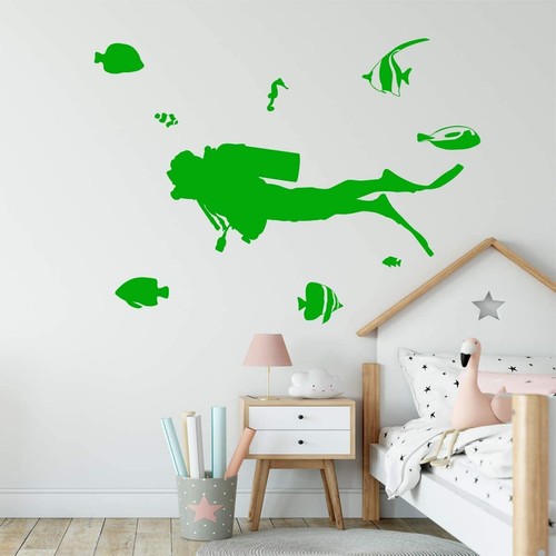 Scuba Diver Wall Decal Ocean Theme Decor VWAQ - V1 - 第 5/25 張圖片