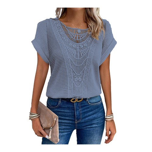 Damen Kurzarm T-Shirt T-Shirts Urlaub Sommer Freizeit Tops Bluse Pullover Tunika - Bild 4 von 17
