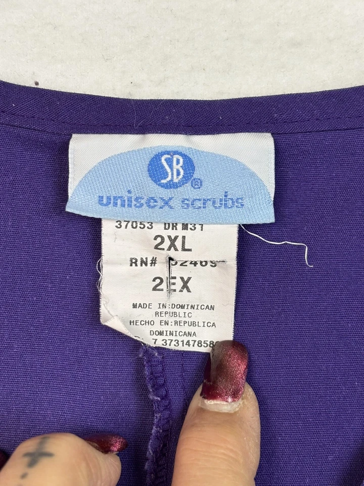 Unisex Scrubs Scrub Top Purple Short Sleeve V Neck Pockets Size 2XL - Image 2 of 4