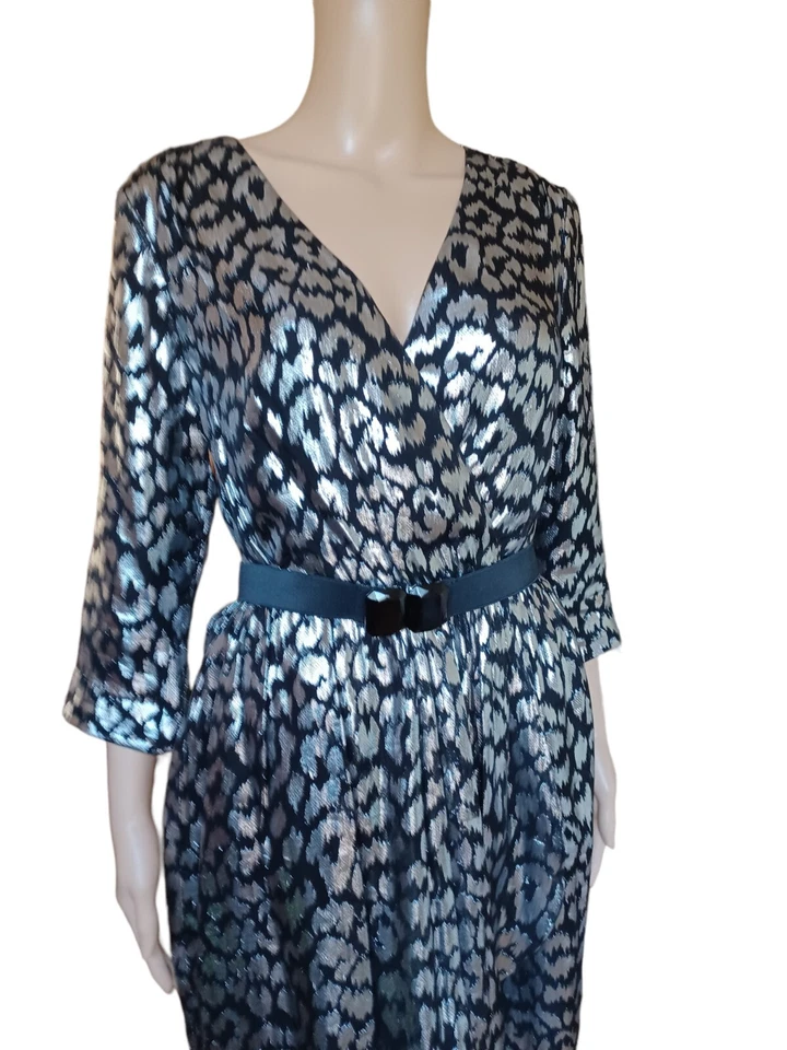 Vestido Trina Turk para mujer manga larga imitación envoltura seda hasta la rodilla funda talla 8 Foto 4 de 4