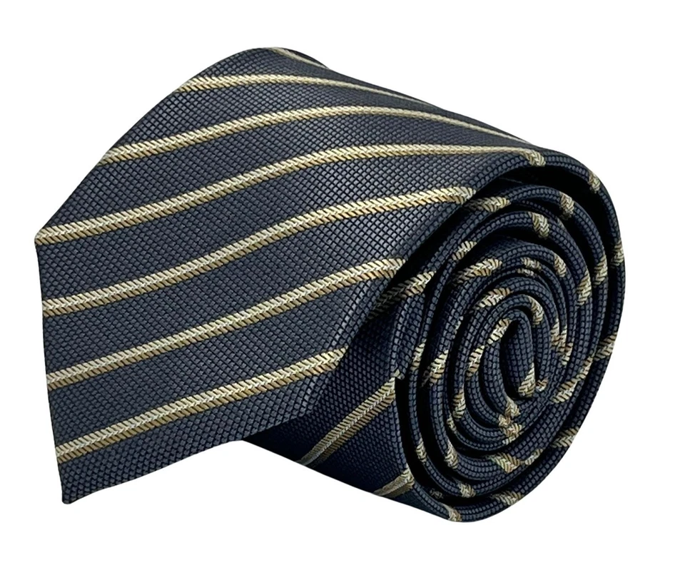Corbata para hombre gris azul con panal y rayas de bronce clásica por Frederick Thomas Foto 3 de 4