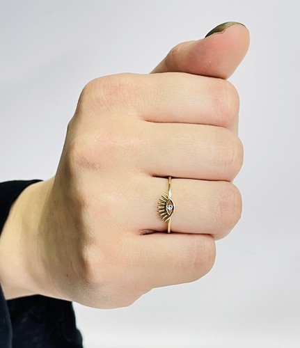 14k Gold Two- Tone Evil Eye Two Tone White Yellow Gold Ring Size 7 - Picture 5 of 6