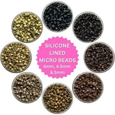 Silicone Lined Micro Beads Rings Link Tip Hair Extensions 4mm, 4.5mm, 5mm 200 Pc
