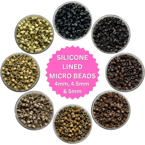 Silicone Lined Micro Beads Rings Link Tip Hair Extensions 4mm, 4.5mm, 5mm 200 Pc