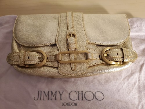 Jimmy Choo Tulita Clutch Leather Metallic Gold Chain Strap Small Bag - Picture 9 of 10