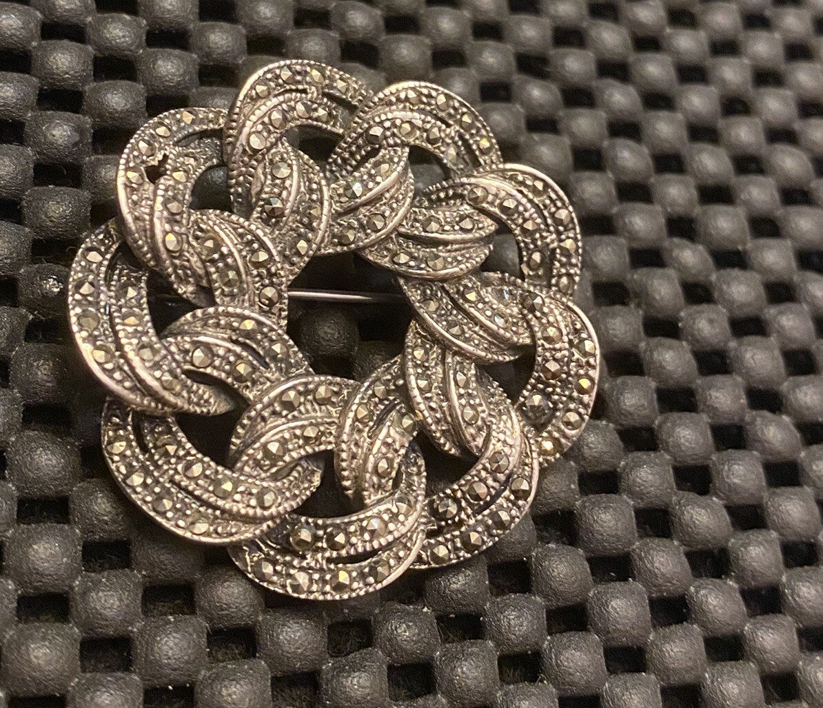Vintage Marcasite 925 Silver Interlocking Circle … - image 11