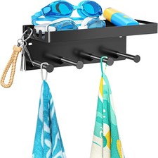 Pool Towel Racks W/ Shelf Wall Mounted Pool Towel Holder Outdoor W/ 4 Hooks