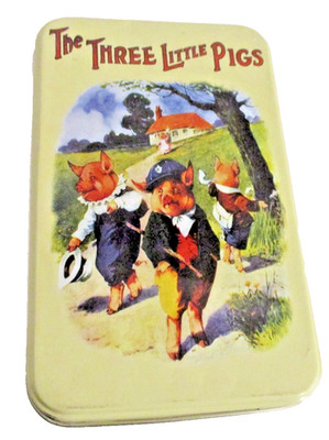 Three Little Pigs Gummy Worm 7.5 oz Empty Tin Fairfield Confectionary (# 2831)