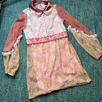 True Decadence Pink Lace and Sequin Collared Long Sleeve Dress Women's 12