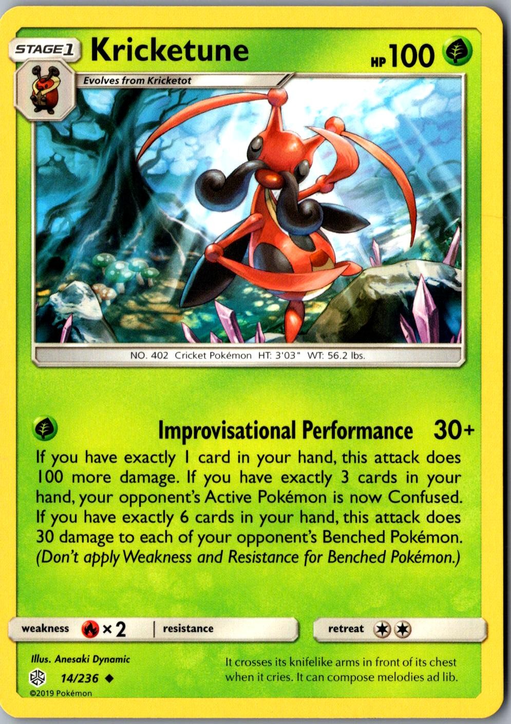 Kricketune 14/236 Uncommon SM Cosmic Eclipse LP Pokemon Card