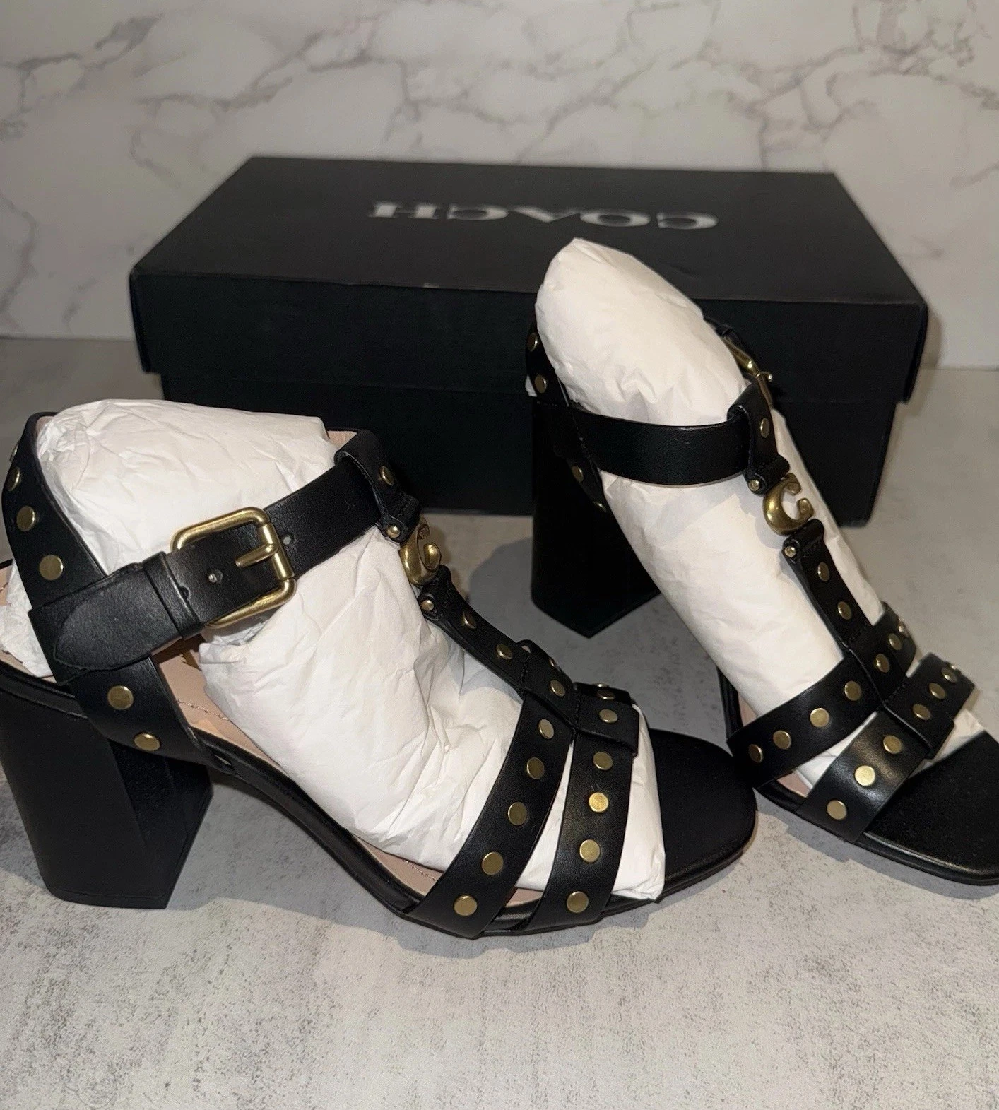 Coach Margaret sandalo in pelle nero 6 B (M) $258 vendita al dettaglio