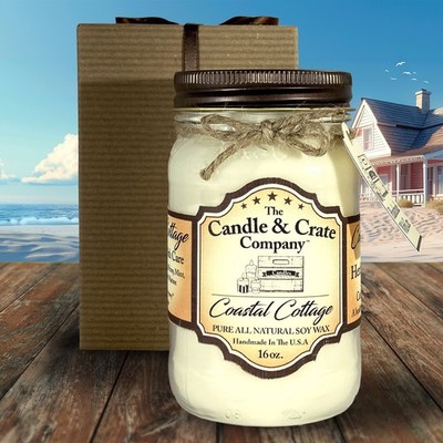 Coastal Cottage, 16oz. Mason Jar, Handmade Soy Wax Candle that smells AMAZING!