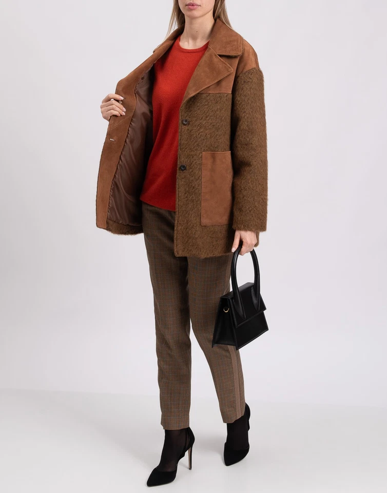 RRP€800 VINTAGE DE LUXE Coat IT42 US6 UK1 M Alpaca & Wool Blend Contrast Leather - Image 3 of 4