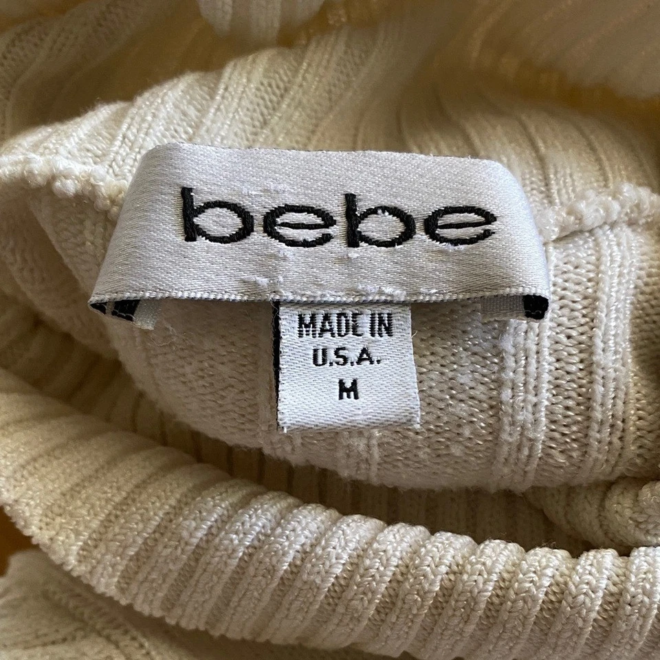 Bebe Vintage Turtleneck Cable Knit Ivory Ribbed Knit Sweater Top Size Medium - Image 4 of 4