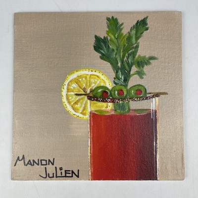 Framed 8x8 Pop Art Painting   Bloody Caesar Cocktail   Bar Wall Art Gift Idea