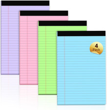 Legal Pads 5x8 Colored Note Pads, 4 Pack College Ruled Notepads 5x8 Lined Paper,