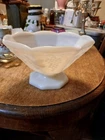Vintage Anchor Hocking White Milk Glass Pedestal Grapevine Bowl