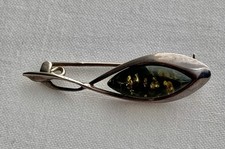 Silver Baltic Amber Brooch 925 Sterling Silver Hallmarked Jewellery Pin Badge