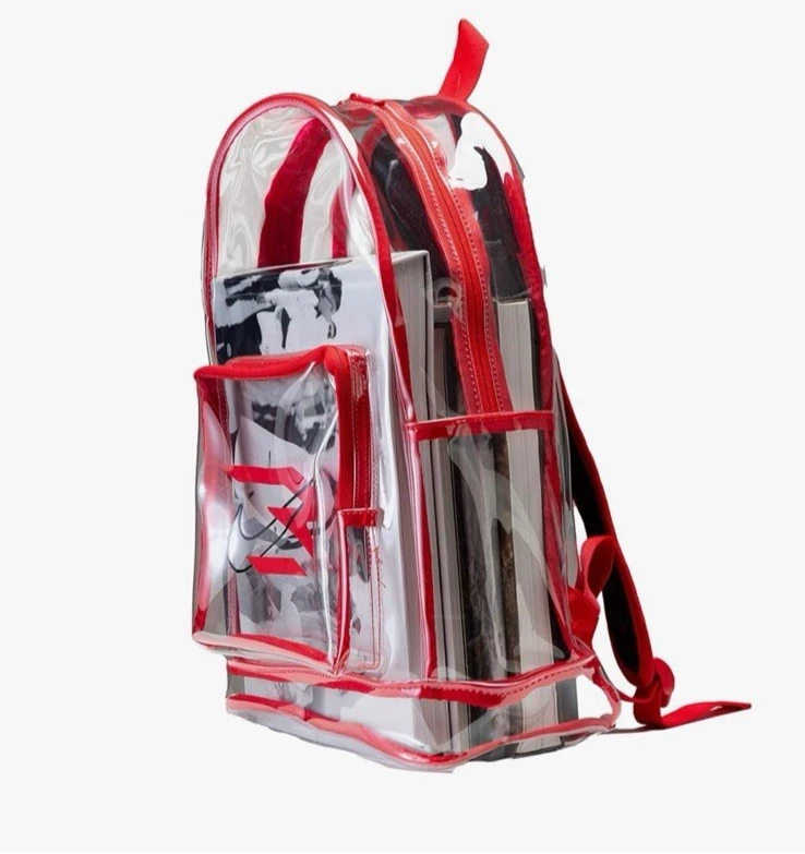 Mochila Nike 3 marcas transparente vermelha universitária bolso garrafa - Imagem 2 de 4