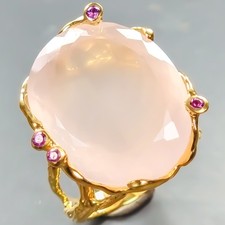 Handmade 32 ct Natural Rose Quartz Ring 925 Sterling Silver Size 8 /R440934