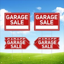 6 PCS Garage Sale Signs Stakes, 2 Large 17x12 Inch 4 Arrow 17x6 Inch Kit Set