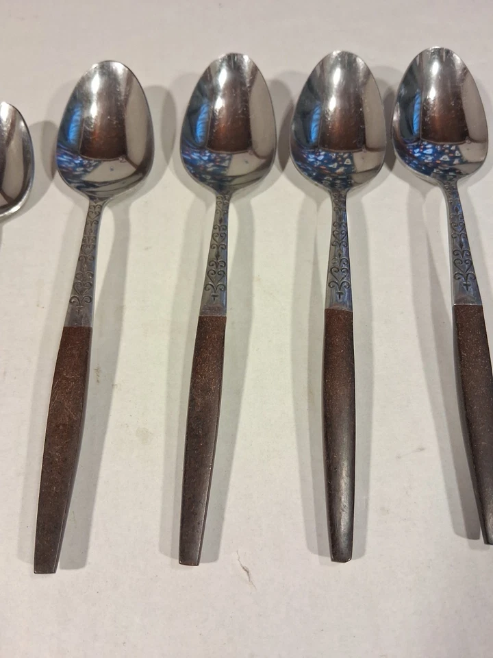 12 Piece Interpur Stainless Steel Flatware Wood Handles Japan - Image 3 of 4