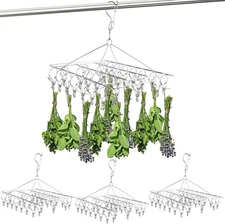4 Pcs Hanging Drying Rack,Stainless Steel Herb Rack with 30 Silver 