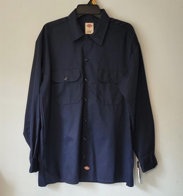 VINTAGE MEN'S DICKIES NAVY BLUE LONG SLEEVE WORK SHIRT ORIGINAL FIT L LARGE NWT!