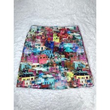 Etcetera Mini Skirt Colorful Cityscape Print Women's Size 6
