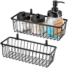 2 Pack Farmhouse Metal Wire Bathroom Storage Organizer Basket Bins for Cabinets