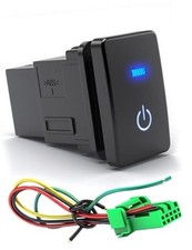 12V Blue LED Push Button Switch Waterproof Toggle with 4-Wire Connector Kit