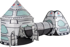 USA White Rocket Ship Play Tent with Tunnel, Pop up Kids Playhouse