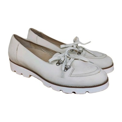 Vionic Shoes Women's 11 Teagan Loafer Lace Up Arch Support Off White Nubuck Lug
