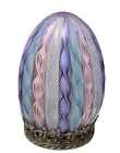 Vintage Murano Egg Multi-Color Ribbon Latticino Glass & 800 silver Paperweight