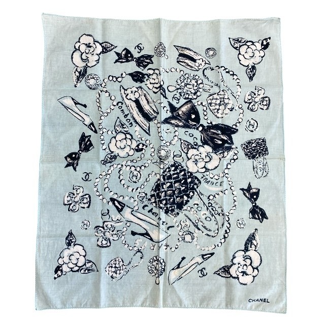 【未使用】シャネル スカーフ バンダナ ココマーク クローバー Chanel Scarf Handkerchief Bandana Camellia Logo Coco Mark Light