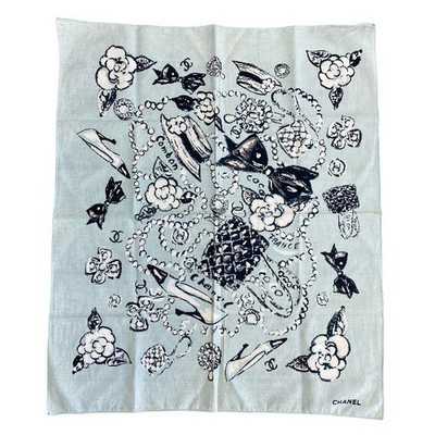 Chanel Scarf Handkerchief Bandana Camellia Logo Coco Mark Light