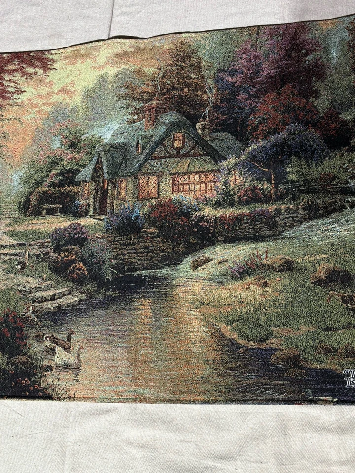 Thomas Kinkade Double Sided Fiber Optic Wall Tapestry Snowman Christmas - Imagem 2 de 4