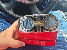 Salvatore Ferragamo Gancini Belt Size 46 115cm Gold Buckle Black Leather NIB