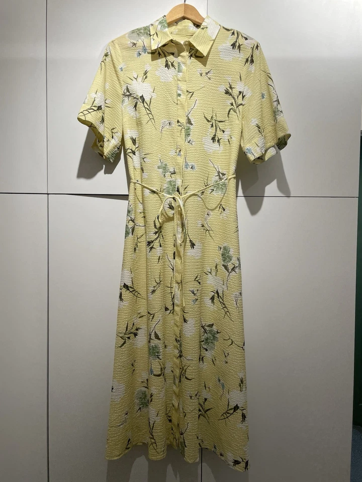 Mujer Erdem Estampado Floral Amarillo Mantequilla Algodón Seersucker Midi Camisa Vestido 12 Foto 2 de 4