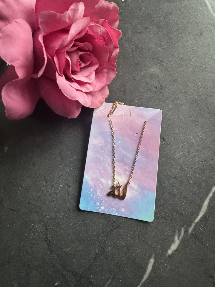 Allah Necklace 925 Gold Plated Islamic Arabic Calligraphy Pendant Muslim Gift  - Image 2 of 4